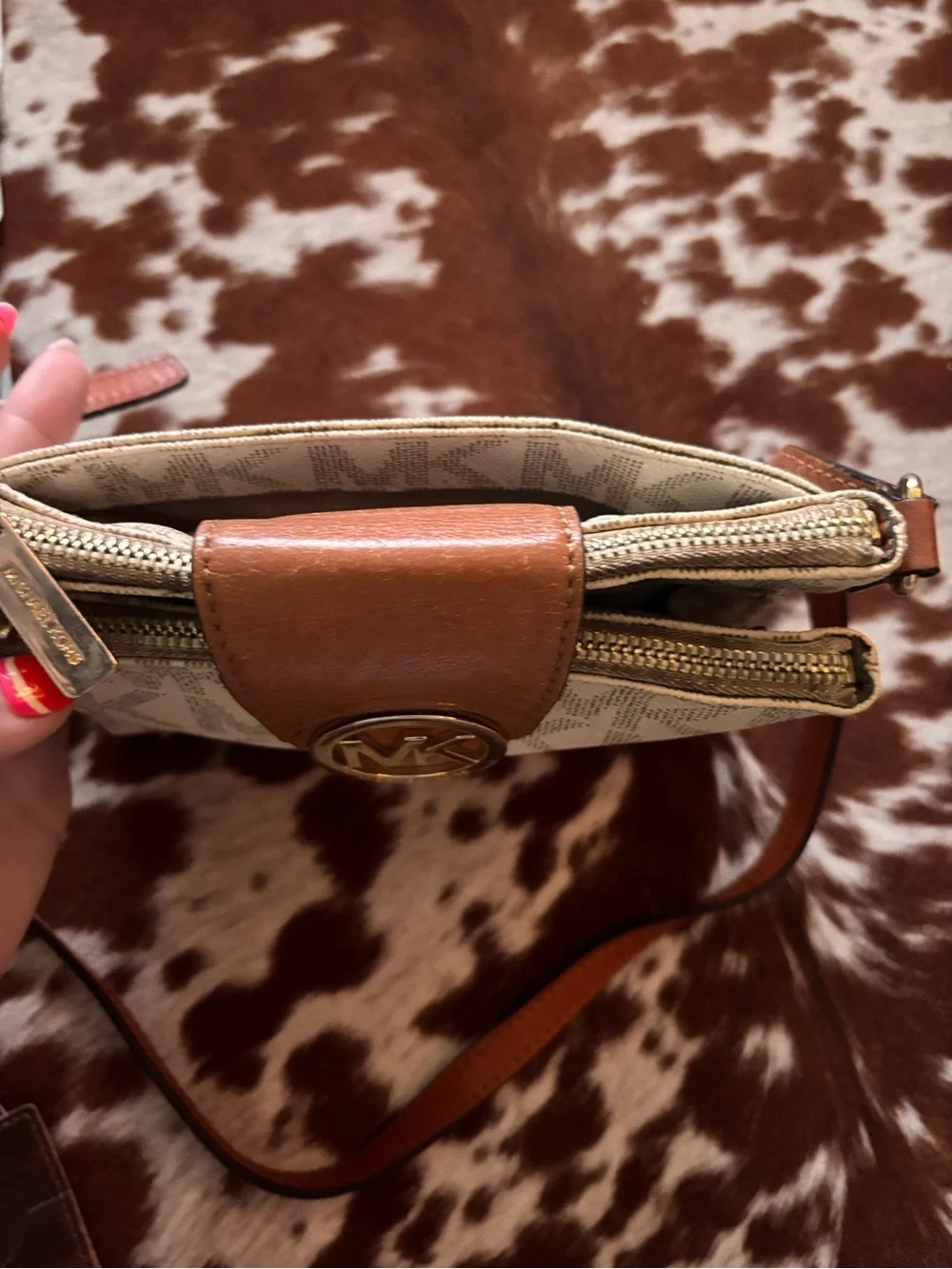 Michael Kors Brown/Beige Crossbody Bag with Signature MK Print